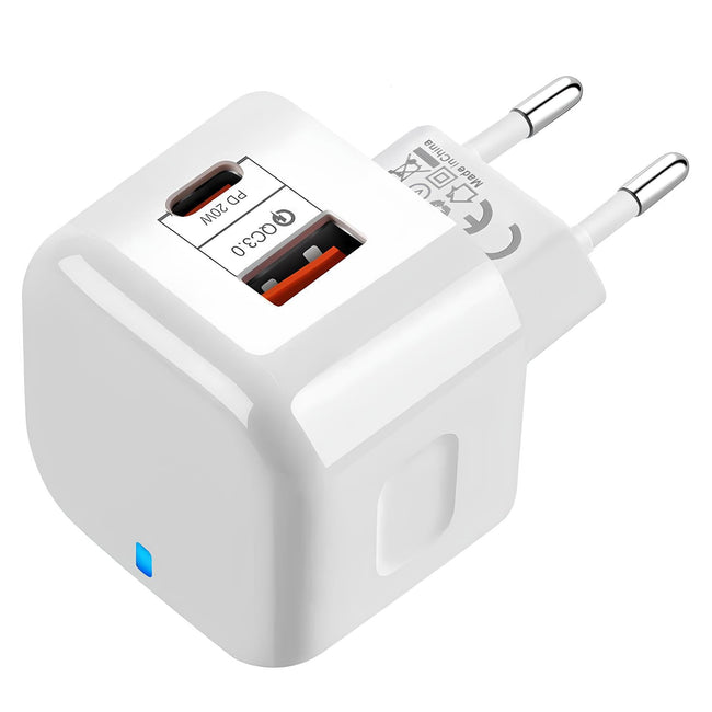Szybka Ładowarka Sieciowa Kostka QC 3.0 PD 20W USB C Do Telefonu + Kabel USB-C