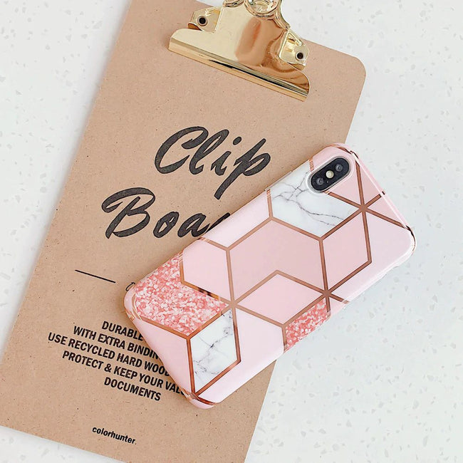 Etui Marble Gold Case - iPhone X / XS - Różowy