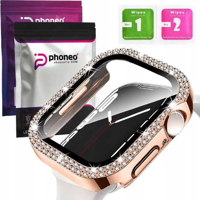 Etui z Diamencikami Phoneo® + Szkło do Apple Watch - 41 mm - Rose Gold