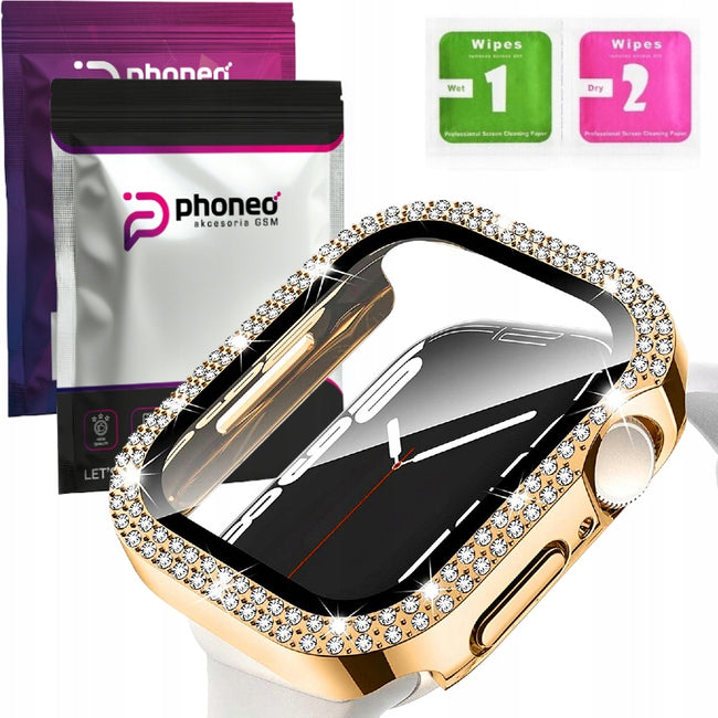 Etui z Diamencikami Phoneo® + Szkło do Apple Watch - 41 mm - Złoty