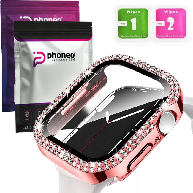 Etui z Diamencikami Phoneo® + Szkło do Apple Watch - 41 mm - Różowy