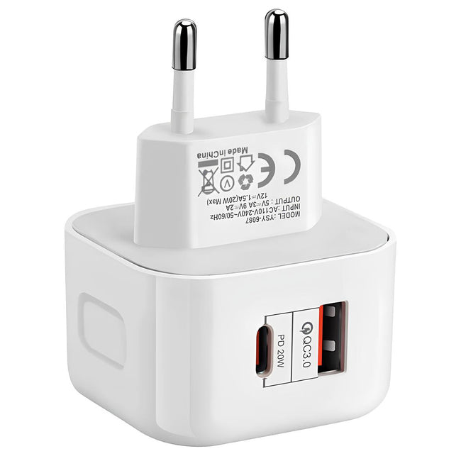 Szybka Ładowarka Sieciowa Kostka QC 3.0 PD 20W USB C Do Telefonu + Kabel Lightning