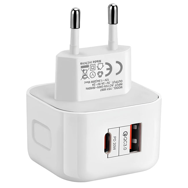 Szybka Ładowarka Sieciowa Kostka QC 3.0 PD 20W USB C Do Telefonu + Kabel USB-C