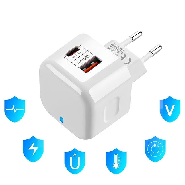 Szybka Ładowarka Sieciowa Kostka QC 3.0 PD 20W USB C Do Telefonu + Kabel Lightning