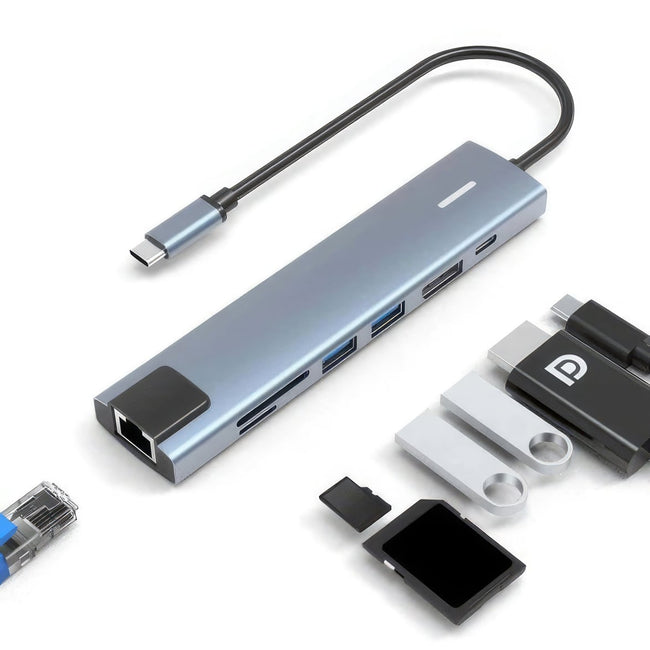 Adapter Hub Rozdzielacz USB-C LAN Display Port 8K