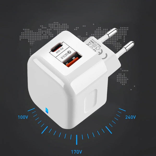 Szybka Ładowarka Sieciowa Kostka QC 3.0 PD 20W USB C Do Telefonu + Kabel USB-C