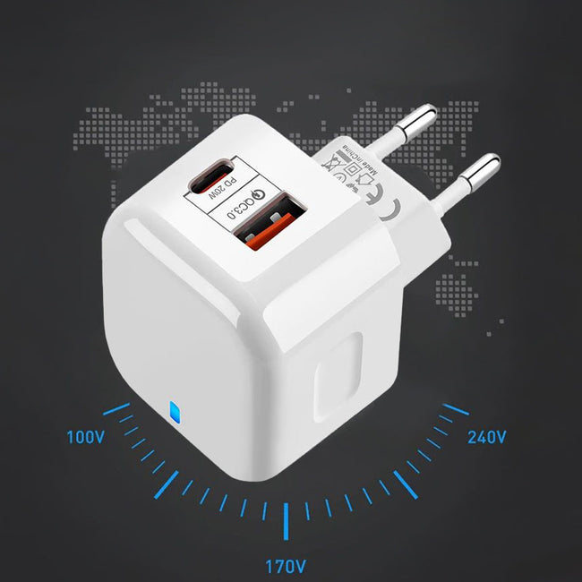 Szybka Ładowarka Sieciowa Kostka QC 3.0 PD 20W USB C Do Telefonu + Kabel Lightning