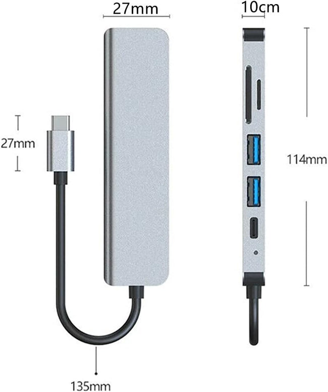 Adapter Hub 6w1 Rozdzielacz Type-C SD / TF HDMI 4k 30hz 100W