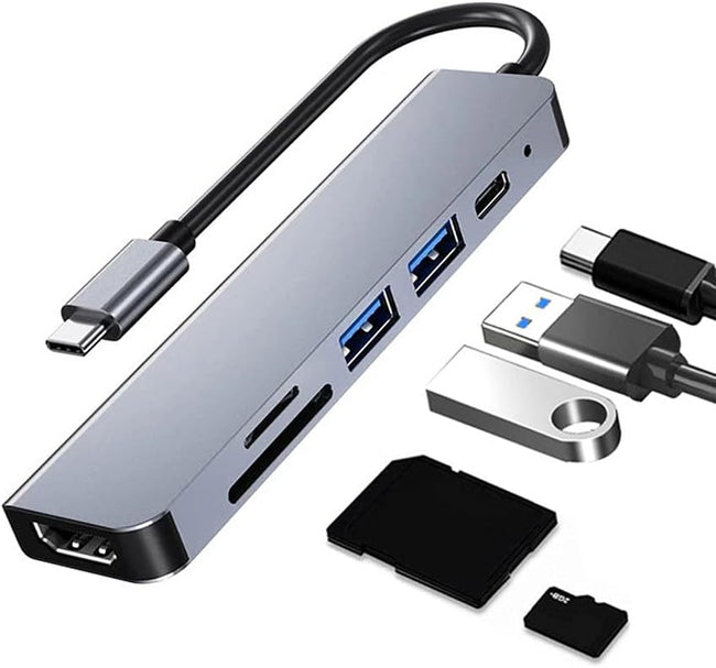 Adapter Hub 6w1 Rozdzielacz Type-C SD / TF HDMI 4k 30hz 100W