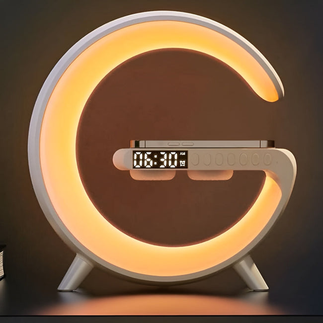 Lampka Nocna Budzik Ładowarka Głośnik Qi 15W RGB