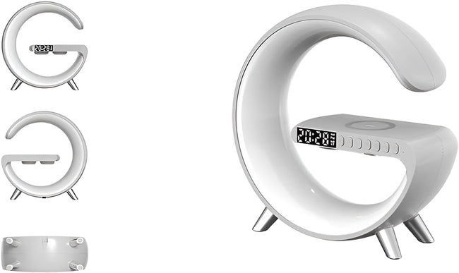 Lampka Nocna Budzik Ładowarka Głośnik Qi 15W RGB