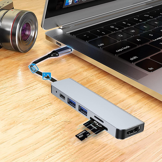Adapter Hub 6w1 Rozdzielacz Type-C SD / TF HDMI 4k 30hz 100W