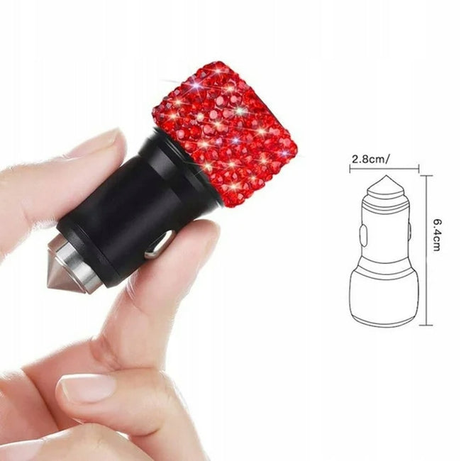 Ładowarka Samochodowa Brokatowa 2x USB 24V / 2.1A - Czerwona