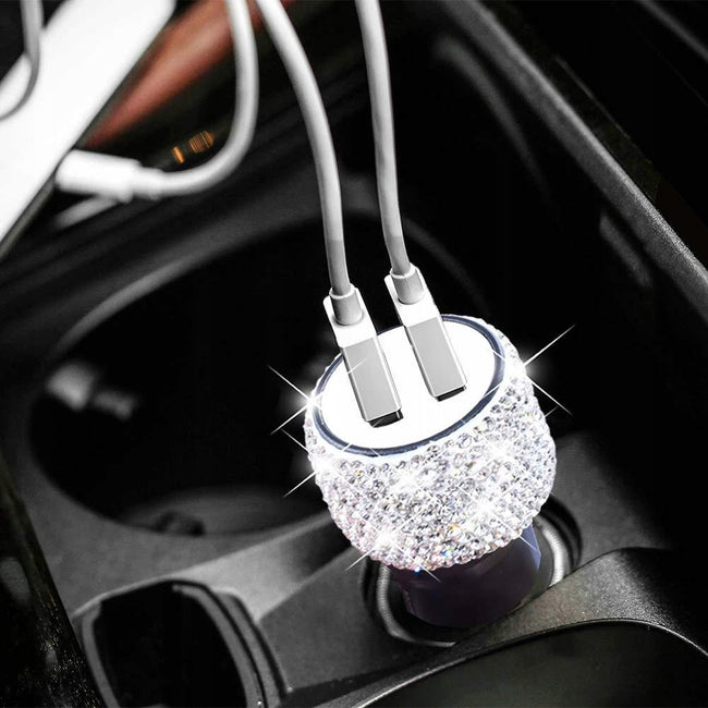 Ładowarka Samochodowa Brokatowa 2x USB 24V / 2.1A - Czerwona