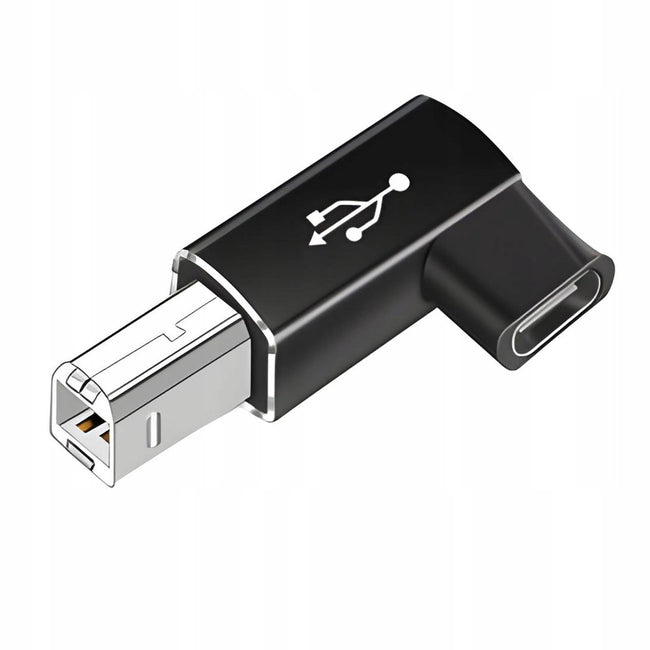 Adapter Kątowy do Drukarki, Faksu, Skanera - USB-C do USB-B - Czarny