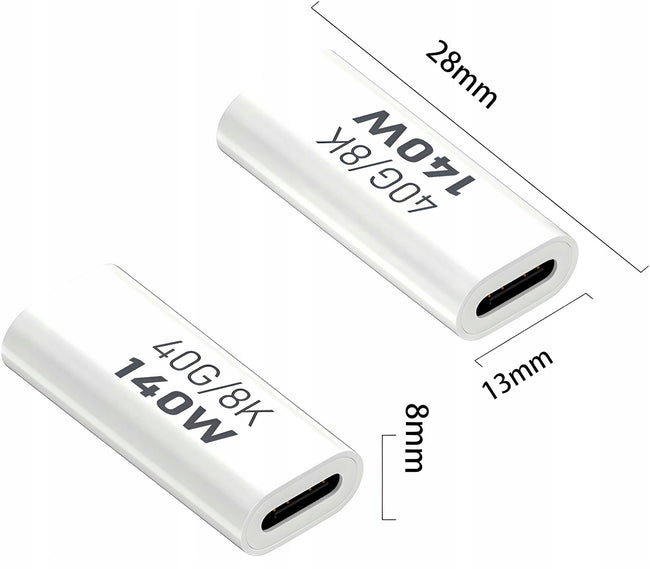 Adapter Prosty Phoneo® - Żeńskie USB-C do USB-C - 40GBPS/8K 140W - Biały W3