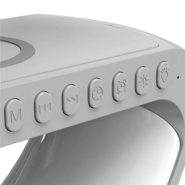 Lampka Nocna Budzik Ładowarka Głośnik Qi 15W RGB
