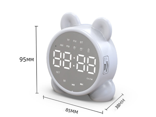 Zegar Budzik LED "Kotek" Multifunkcyjny - Radio FM, Głośnik Bluetooth, Lusterko - Różowy