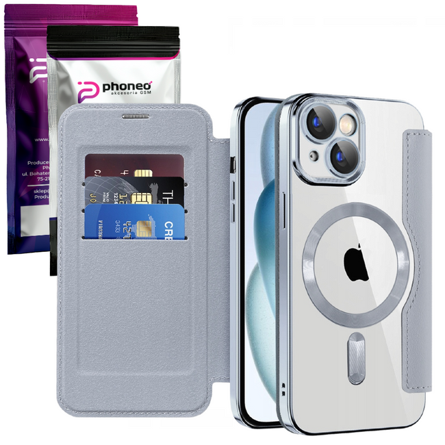 Etui Phoneo Flip z Klapką RFID do MagSafe do iPhone 12 - Srebrne