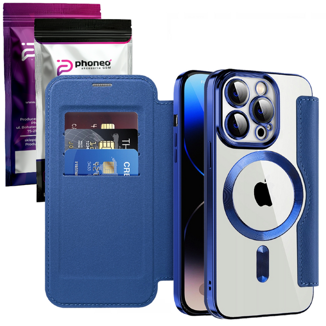 Etui Phoneo Flip z Klapką RFID do MagSafe do iPhone 12 Pro - Niebieskie