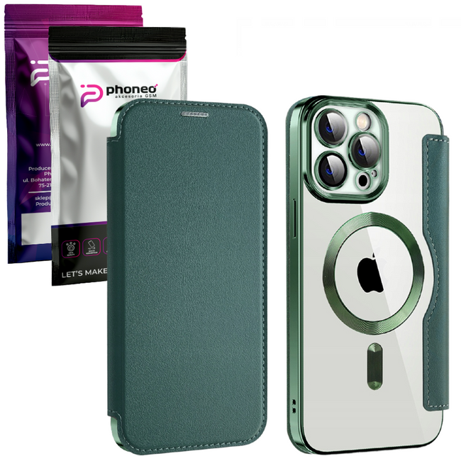 Etui Phoneo Flip z Klapką RFID do MagSafe do iPhone 14 Pro Max - Zielone