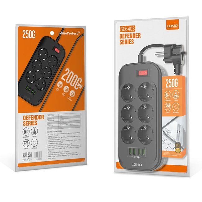 LDNIO® Listwa Zasilająca, Przedłużacz, 6 Gniazd - 2 Metry