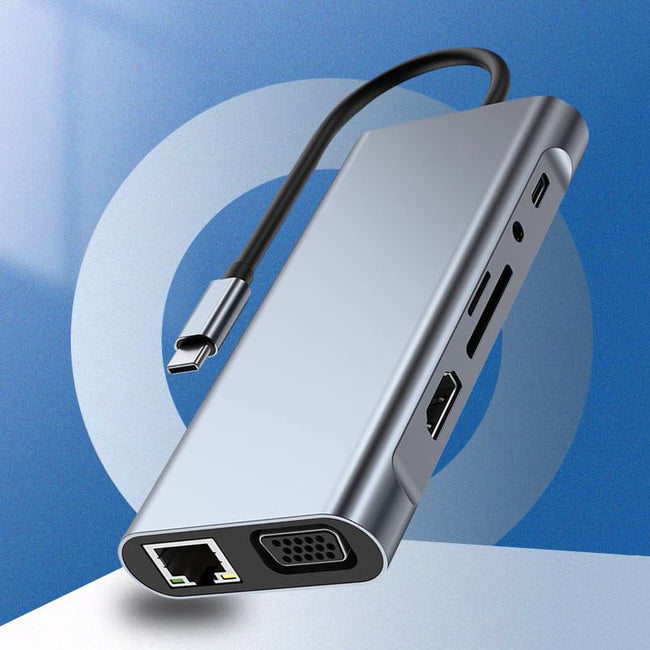 Adapter Hub Rozdzielacz 11w1 — USB-C LAN HDMI 4K D-SUB VGA AUX