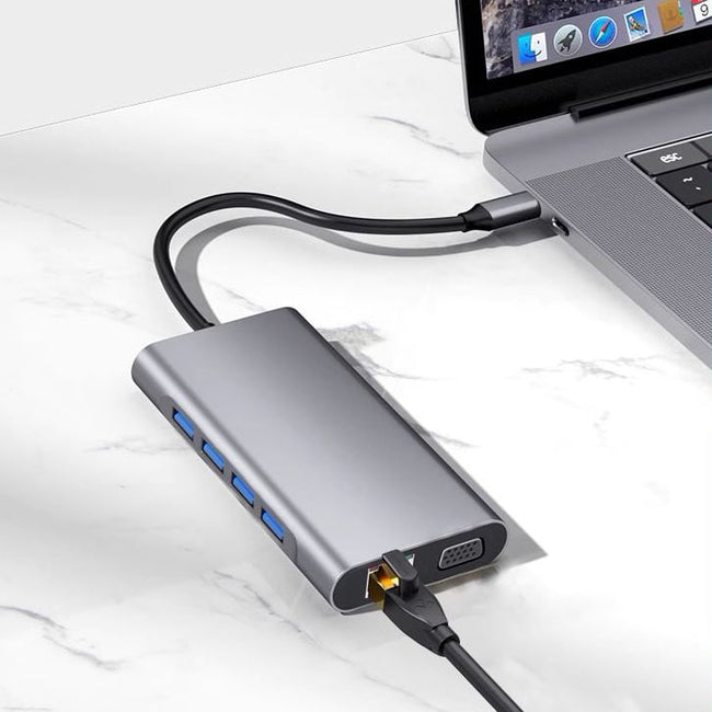 Adapter Hub Rozdzielacz 11w1 — USB-C LAN HDMI 4K D-SUB VGA AUX