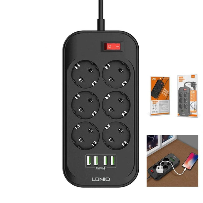LDNIO® Listwa Zasilająca, Przedłużacz, 6 Gniazd - 2 Metry