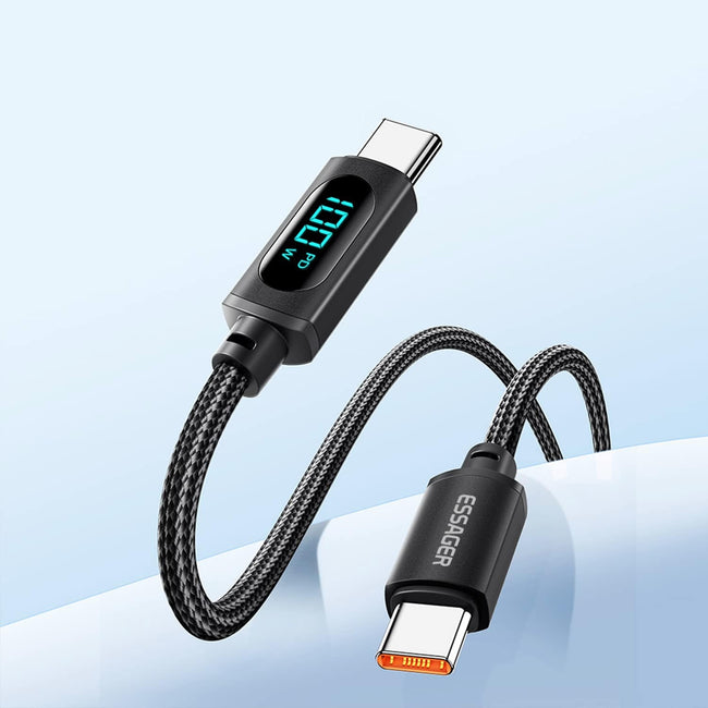 Kabel Essager USB-C Quick Charge - Transfer Danych, Miernik Prądu - 100W / 5A - 2M