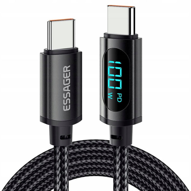 Kabel Essager USB-C Quick Charge - Transfer Danych, Miernik Prądu - 100W / 5A - 2M