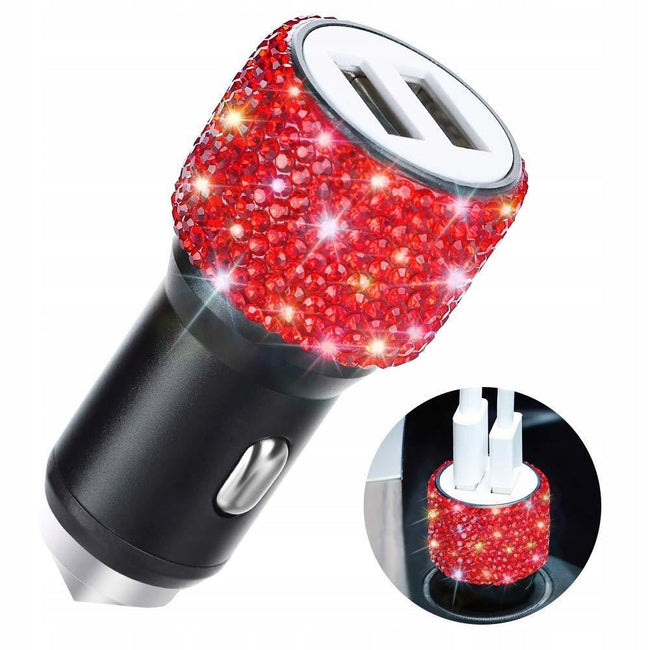 Ładowarka Samochodowa Brokatowa 2x USB 24V / 2.1A - Czerwona