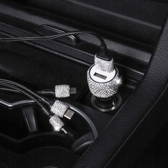 Ładowarka Samochodowa Brokatowa 2x USB 24V / 2.1A - Srebrna