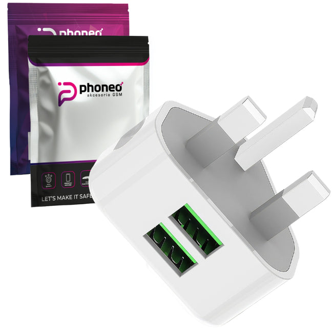 Ładowarka Sieciowa Phoneo z 2 USB - Wtyczka Angielska (UK / TYP-G)