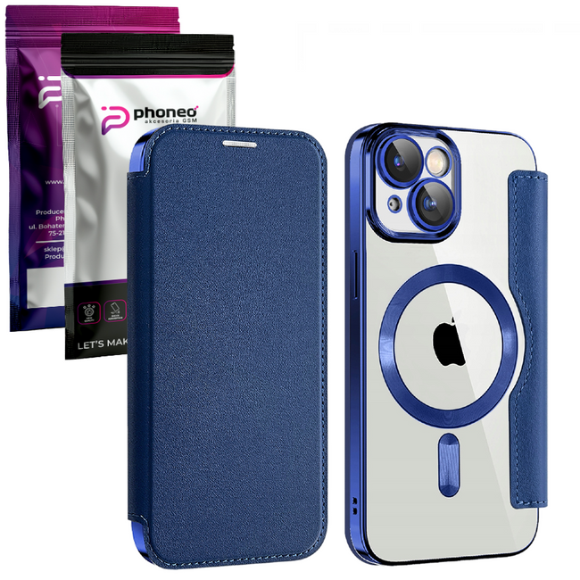 Etui Phoneo Flip z Klapką RFID do MagSafe do iPhone 12 - Niebieskie