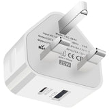 Ładowarka Sieciowa Phoneo 20W z USB i USB-C - Wtyczka Angielska (UK / TYP-G)