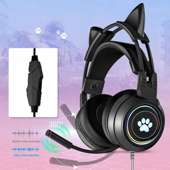 Słuchawki Gamingowe Bluetooth - Kocie Uszy - Czarne