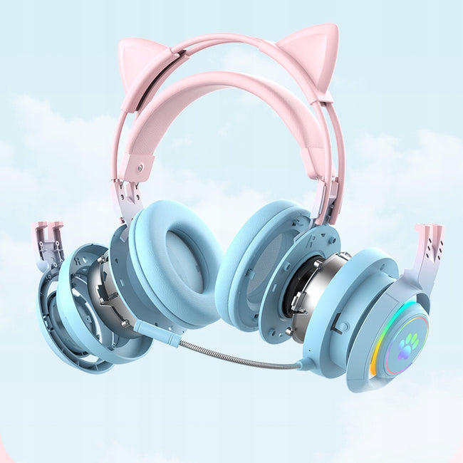 Słuchawki Gamingowe Bluetooth - Kocie Uszy - Fioletowe