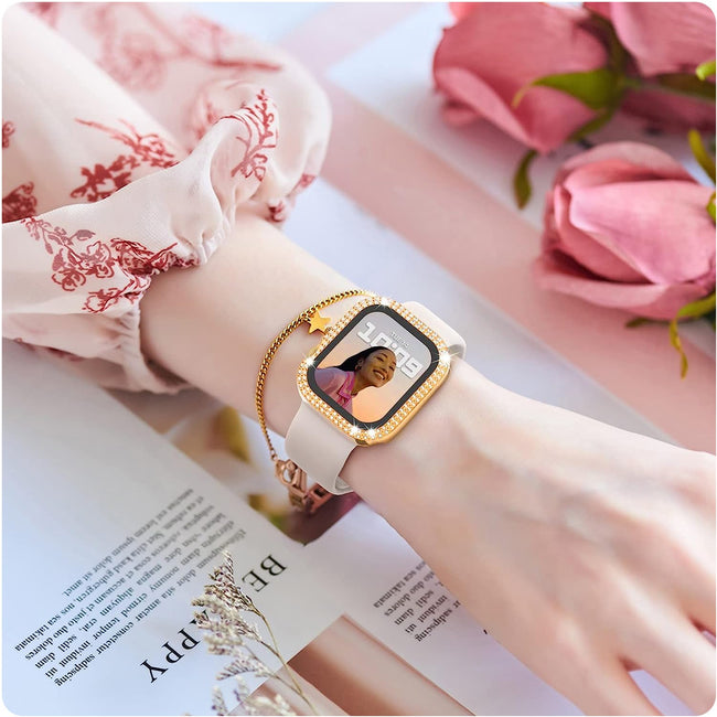 Etui z Diamencikami Phoneo® + Szkło do Apple Watch - 41 mm - Złoty