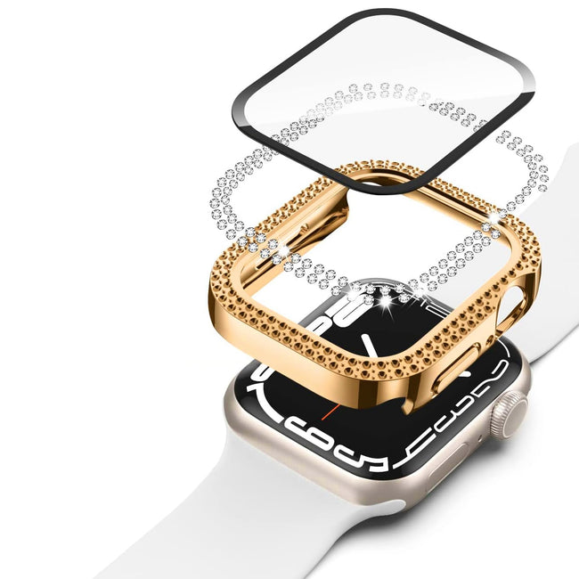Etui z Diamencikami Phoneo® + Szkło do Apple Watch - 41 mm - Złoty
