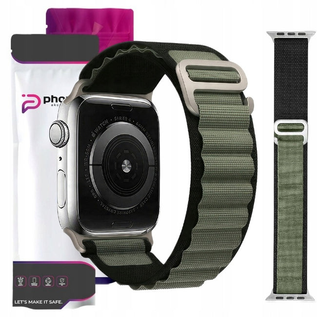 Pasek / Opaska Phoneo® z Metalową Zapinką do Apple Watch 42 / 44 / 45 / 49mm - Khaki-Czarny