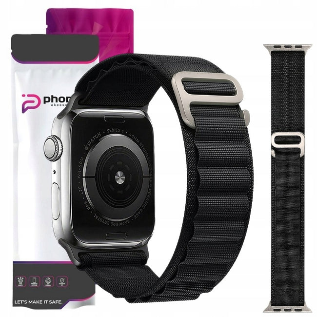 Pasek / Opaska Phoneo® z Metalową Zapinką do Apple Watch 42 / 44 / 45 / 49mm - Czarny