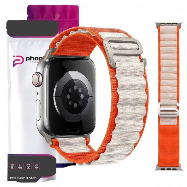 Pasek / Opaska Phoneo® z Metalową Zapinką do Apple Watch 42 / 44 / 45 / 49mm - Pomarańczowo-Biały