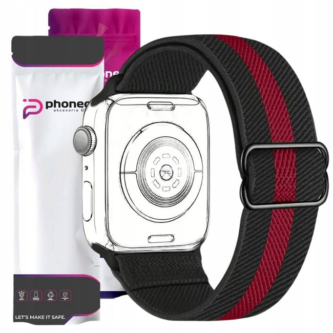 Pasek Materiałowy, Opaska Phoneo® do Apple Watch - 42 / 44 / 45 / 49 mm - Czarno-Czerwony