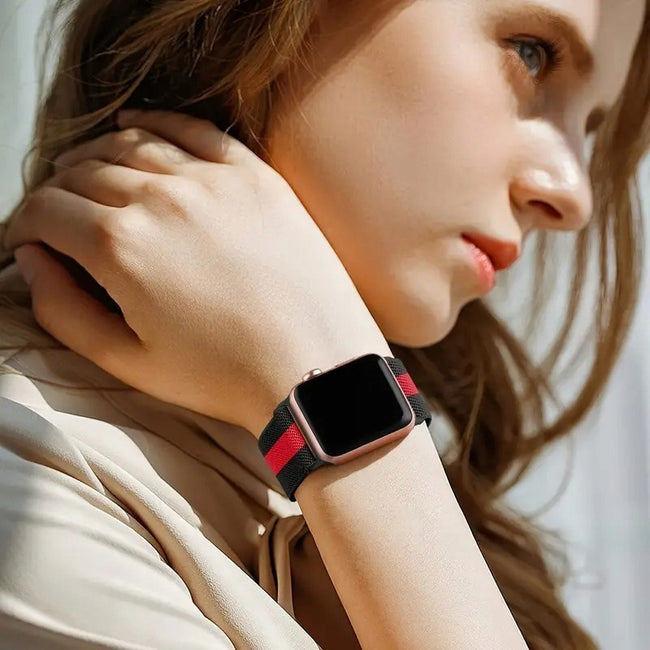 Pasek Materiałowy, Opaska Phoneo® do Apple Watch - 42 / 44 / 45 / 49 mm - Czarno-Czerwony