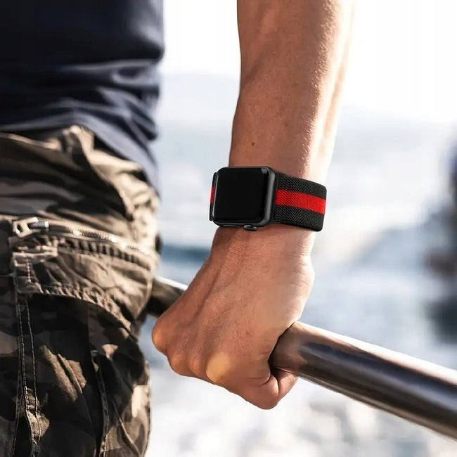 Pasek Materiałowy, Opaska Phoneo® do Apple Watch - 42 / 44 / 45 / 49 mm - Czarno-Czerwony