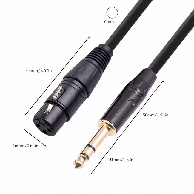 Kabel Mikrofonowy - XLR Żeński TRS Jack 6,3mm - 1m