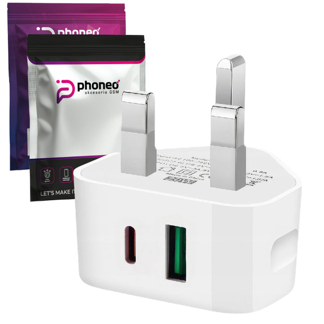 Ładowarka Sieciowa Phoneo 20W z USB i USB-C - Wtyczka Angielska (UK / TYP-G)