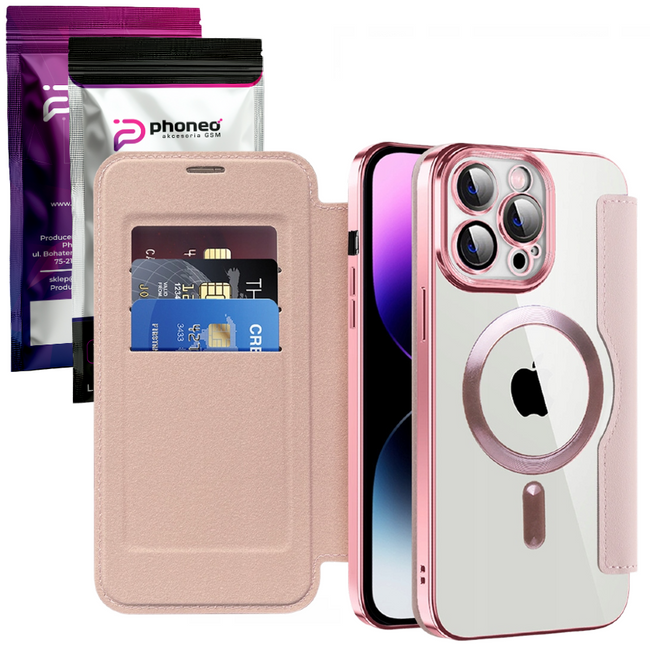 Etui Phoneo Flip z Klapką RFID do MagSafe do iPhone 14 Pro Max - Różowe