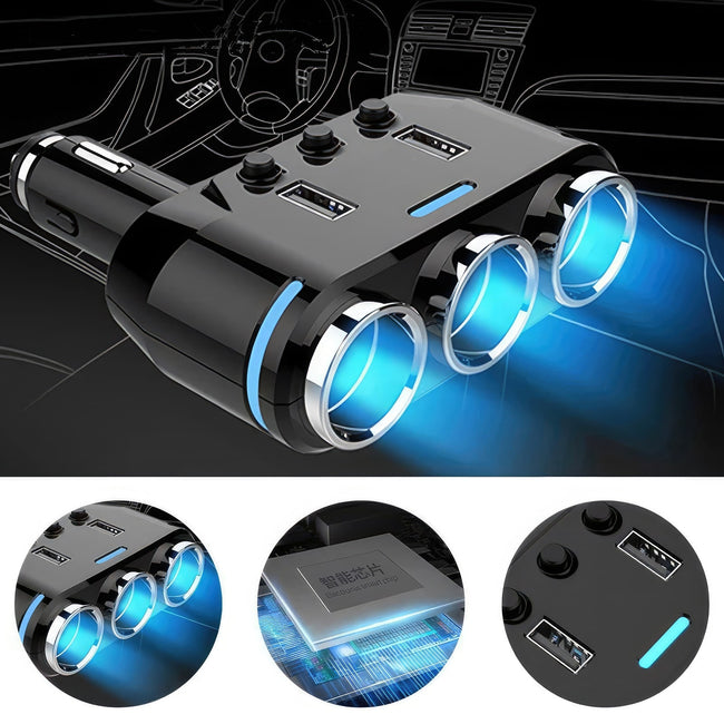 Trójnik / Rozgałęźnik Gniazda Zapalniczki, Ładowarka Quick Charge 2x USB, LED